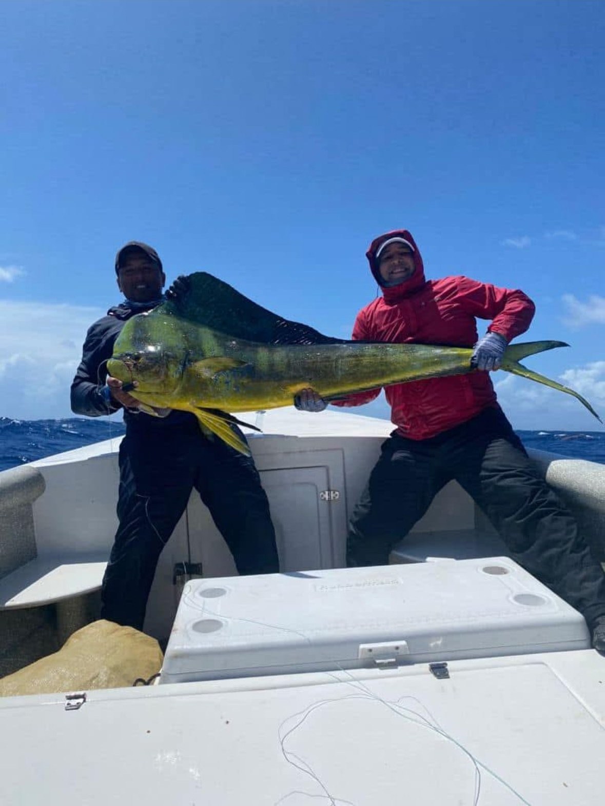 Two anglers with a trophy mahi-mahi